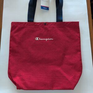 NWT Champion Red Canvas Tote Bag with Navy Handles & Snap Closure